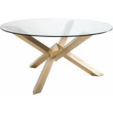 Costa 59" Round Dining Table w/ Geometric Brushed Gold Stainless Base & Glass Top